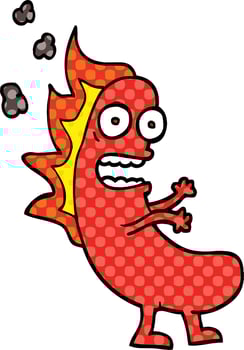 comic book style cartoon flaming hotdog vector