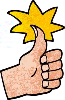 grunge textured illustration cartoon thumbs up symbol vector