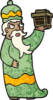 one of the three wise men grunge textured illustration cartoon vector