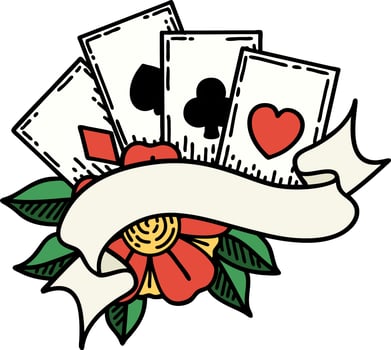 traditional tattoo of cards and banner vector