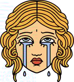traditional tattoo of female face crying vector