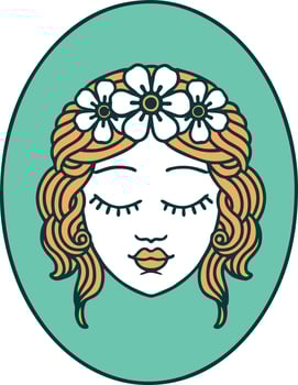 tattoo style icon of a maiden with eyes closed vector