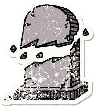 traditional distressed sticker tattoo of a broken grave stone vector