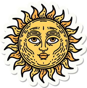 tattoo style sticker of a sun with face vector