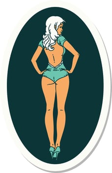 sticker of tattoo in traditional style of a pinup swimsuit girl vector