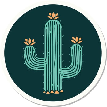 sticker of tattoo in traditional style of a cactus vector