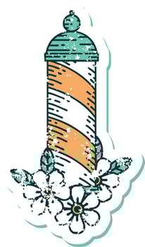 iconic distressed sticker tattoo style image of a barbers pole vector