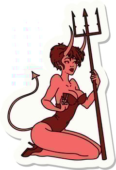 sticker of tattoo in traditional style of a pinup devil girl vector