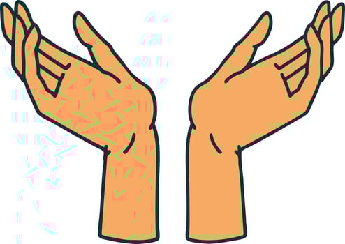 iconic tattoo style image of open hands vector