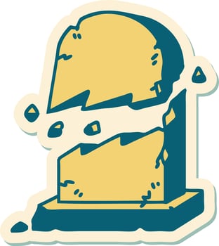 sticker of tattoo in traditional style of a broken grave stone vector