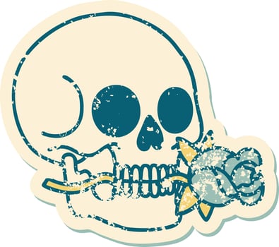 iconic distressed sticker tattoo style image of a skull vector