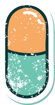 iconic distressed sticker tattoo style image of a pill vector