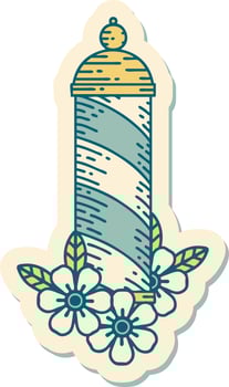 sticker of tattoo in traditional style of a barbers pole vector