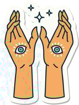 sticker of tattoo in traditional style of mystic hands vector