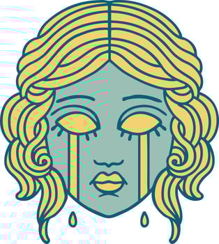 iconic tattoo style image of female face crying vector