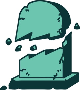 iconic tattoo style image of a broken grave stone vector