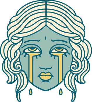 iconic tattoo style image of female face crying vector