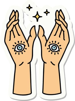 sticker of tattoo in traditional style of mystic hands vector