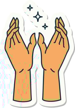 sticker of tattoo in traditional style of mystic hands vector