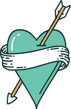 iconic tattoo style image of an arrow heart and banner vector