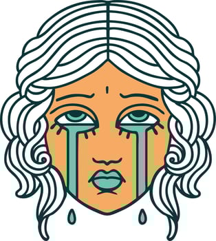 iconic tattoo style image of female face crying vector