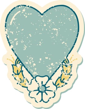 iconic distressed sticker tattoo style image of a heart and flower vector