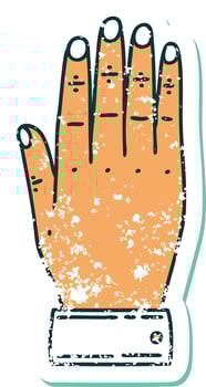 iconic distressed sticker tattoo style image of a hand vector
