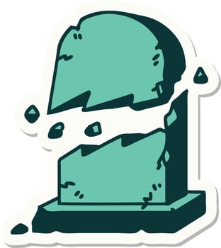 sticker of tattoo in traditional style of a broken grave stone vector