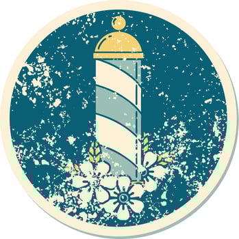 iconic distressed sticker tattoo style image of a barbers pole vector