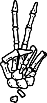 tattoo in black line style of a skeleton giving a peace sign vector