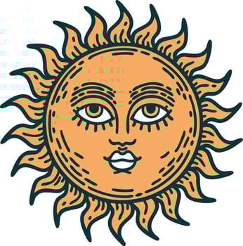 tattoo style icon of a sun with face vector