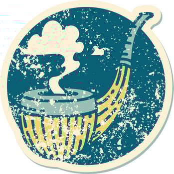 distressed sticker tattoo style icon of a smokers pipe vector