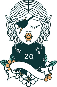 elf rogue character with natural twenty dice roll illustration vector