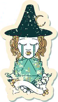 human witch with natural one D20 roll illustration vector