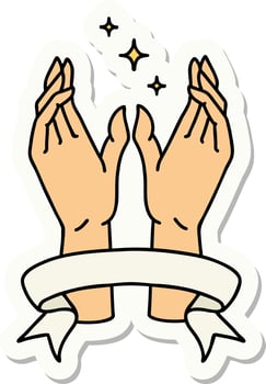 tattoo sticker with banner of mystic hands vector