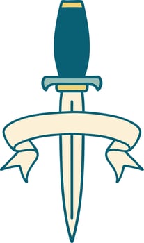 traditional tattoo with banner of a dagger vector