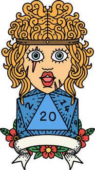 Retro Tattoo Style human barbarian with natural twenty dice roll vector