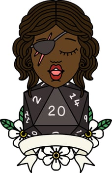 Retro Tattoo Style human rogue with natural 20 dice roll vector