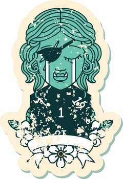 Retro Tattoo Style crying orc rogue character with natural one roll vector