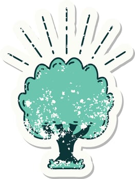 worn old sticker of a tattoo style tree vector