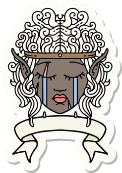 sticker of a crying elf barbarian character face with banner vector
