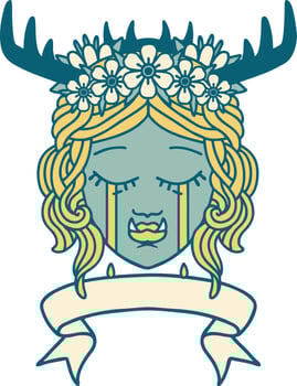Retro Tattoo Style crying orc druid character face vector