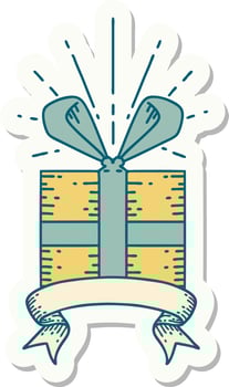 sticker of a tattoo style christmas present vector