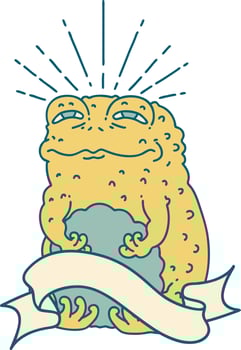 scroll banner with tattoo style toad character vector