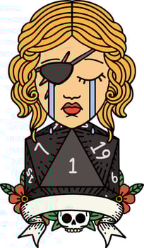 Retro Tattoo Style crying human rogue with natural one roll vector