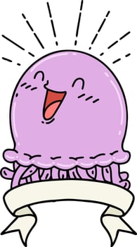 scroll banner with tattoo style happy jellyfish vector