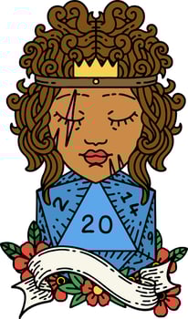 Retro Tattoo Style human barbarian with natural twenty dice roll vector