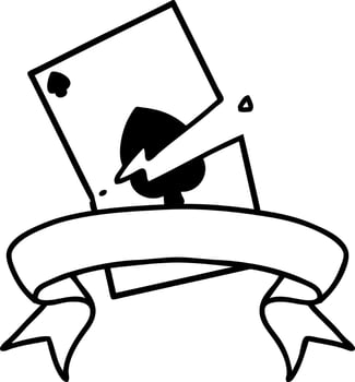 traditional black linework tattoo with banner of a torn card vector
