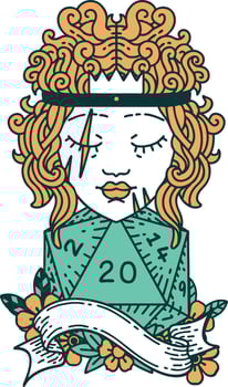 Retro Tattoo Style human barbarian with natural twenty dice roll vector