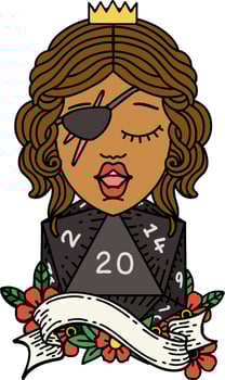 Retro Tattoo Style human rogue with natural twenty dice roll vector